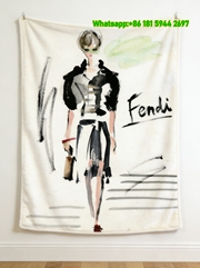 Fendi Black & White Ink Wash Fashion Sketch Flannel Throw Blanket IMG_9602